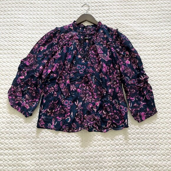 NWOT Ulla Johnson Silk Blend Ruffle Sleeve Floral Blouse Top Sz 2 Long sleeve - Picture 2 of 9